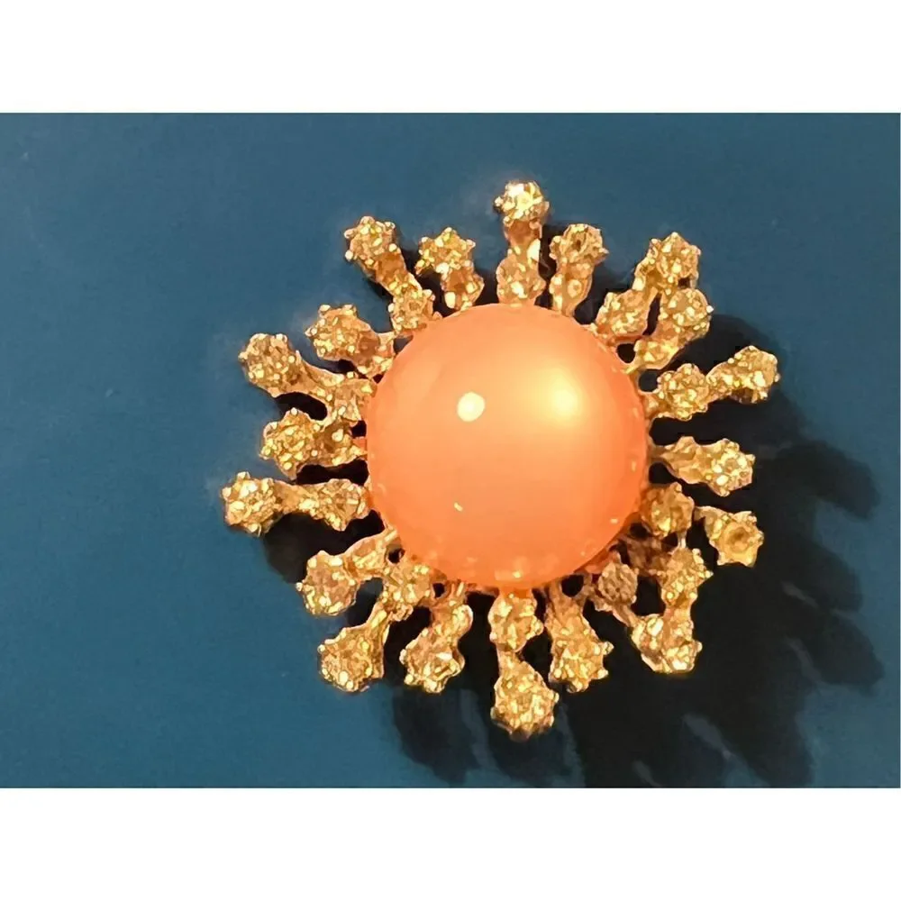 Vintage Pink Moonglow Rhinestone Starburst Silver Tone Pin/Brooch